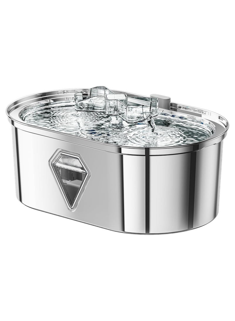 Stainless Steel Pet Water Fountain, Dog Water Fountain, 118oz/3.5L Automatic Cat Water Fountain Dishwasher Safe, Large Pet Water Fountain, with Quiet Pump, Water Level Window Pet Fountain Indoor - Image 1